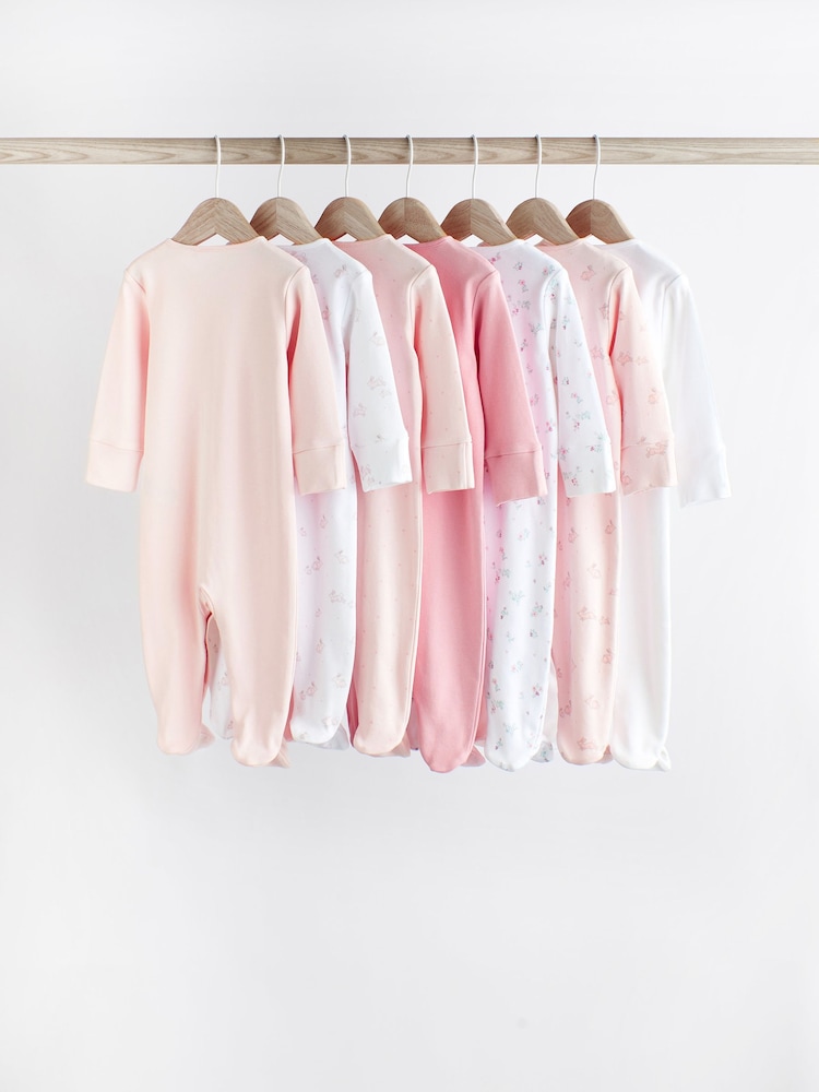 Pale Pink Floral 7 Pack Baby Sleepsuits (0-2yrs) - Image 2 of 20