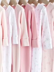 Pale Pink Floral 7 Pack Baby Sleepsuits (0-2yrs) - Image 5 of 20