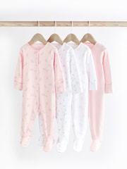 Pale Pink Floral 4 Pack Baby Sleepsuits (0-2yrs) - Image 12 of 12