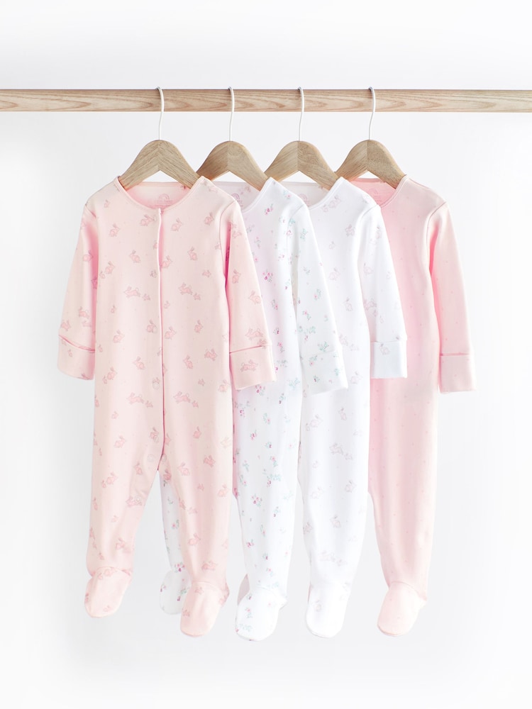 Pale Pink Floral 4 Pack Baby Sleepsuits (0-2yrs) - Image 12 of 12