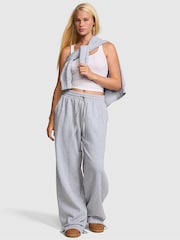 Victoria's Secret PINK Medium Heather Grey/ Red Wide Leg Fleece Joggers - Image 2 of 3