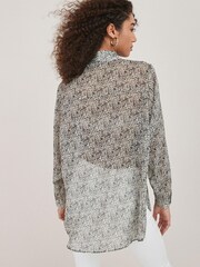 Monochrome Dash Print Sheer Longline Shirt - Image 1 of 2