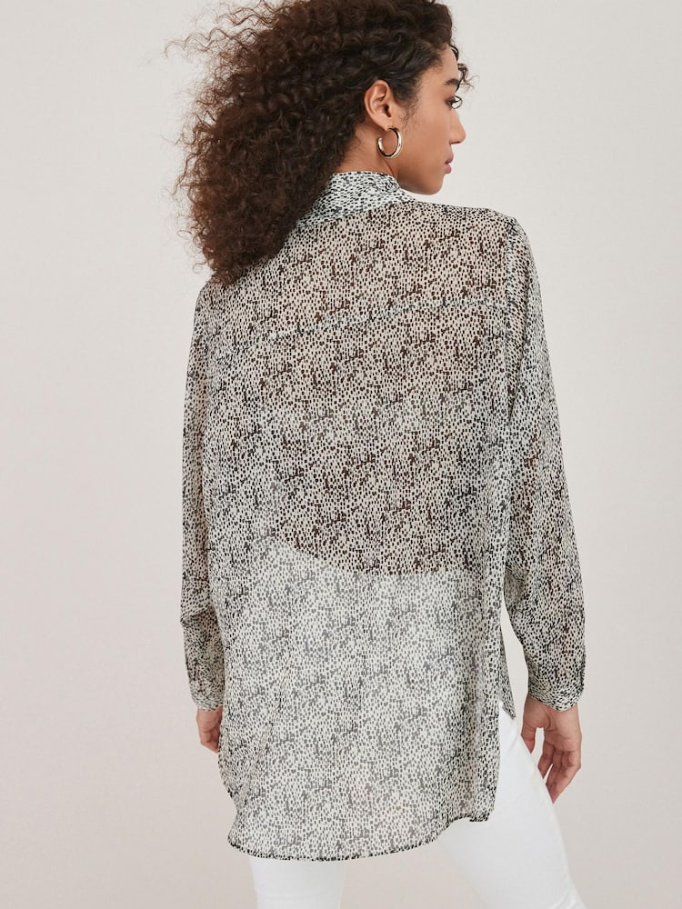 Monochrome Dash Print Sheer Longline Shirt - Image 1 of 2
