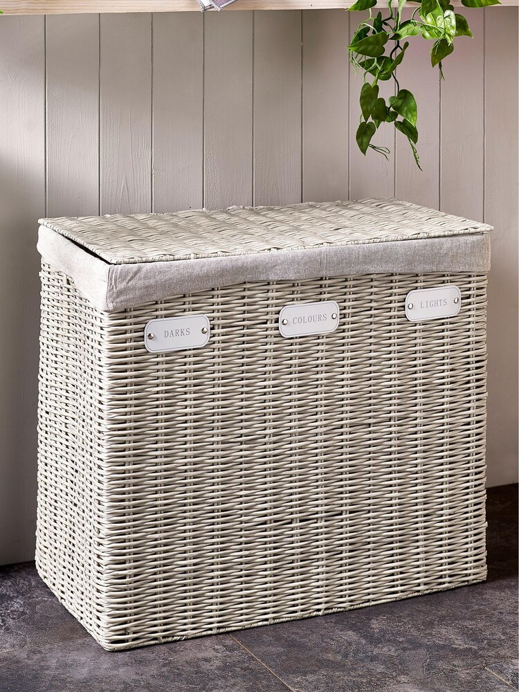 Grey Plastic Wicker Laundry Sorter - Image 1 of 4