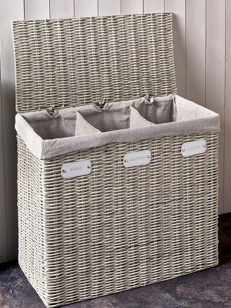 Grey Plastic Wicker Laundry Sorter - Image 2 of 4
