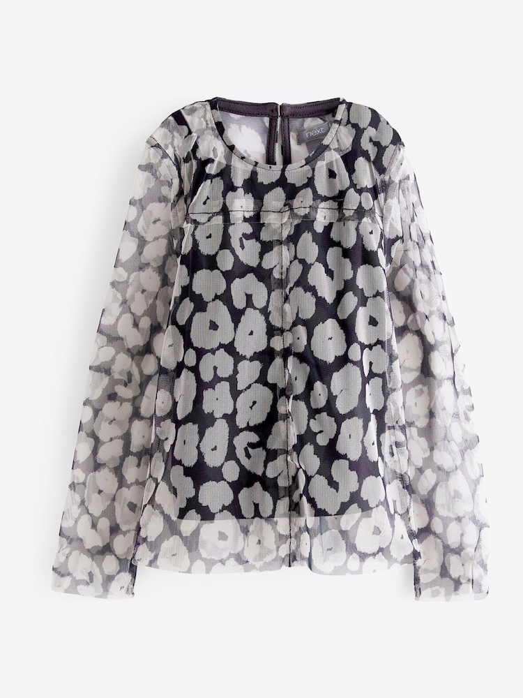 Charcoal Long Sleeve Animal Mesh Top (3-16yrs) - Image 1 of 2
