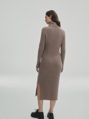 Mole Brown Premium 100% Wool Roll Neck Midi Dress - Image 3 of 5