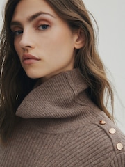Mole Brown Premium 100% Wool Roll Neck Midi Dress - Image 4 of 5