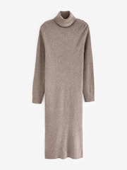 Mole Brown Premium 100% Wool Roll Neck Midi Dress - Image 5 of 5