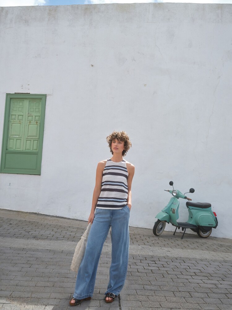 Blue/White Stripe Crochet Vest - Image 2 of 5
