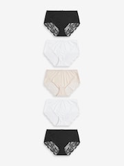 Black/White/Nude Midi Lace No VPL Brazilian Briefs 5 Pack - Image 1 of 6