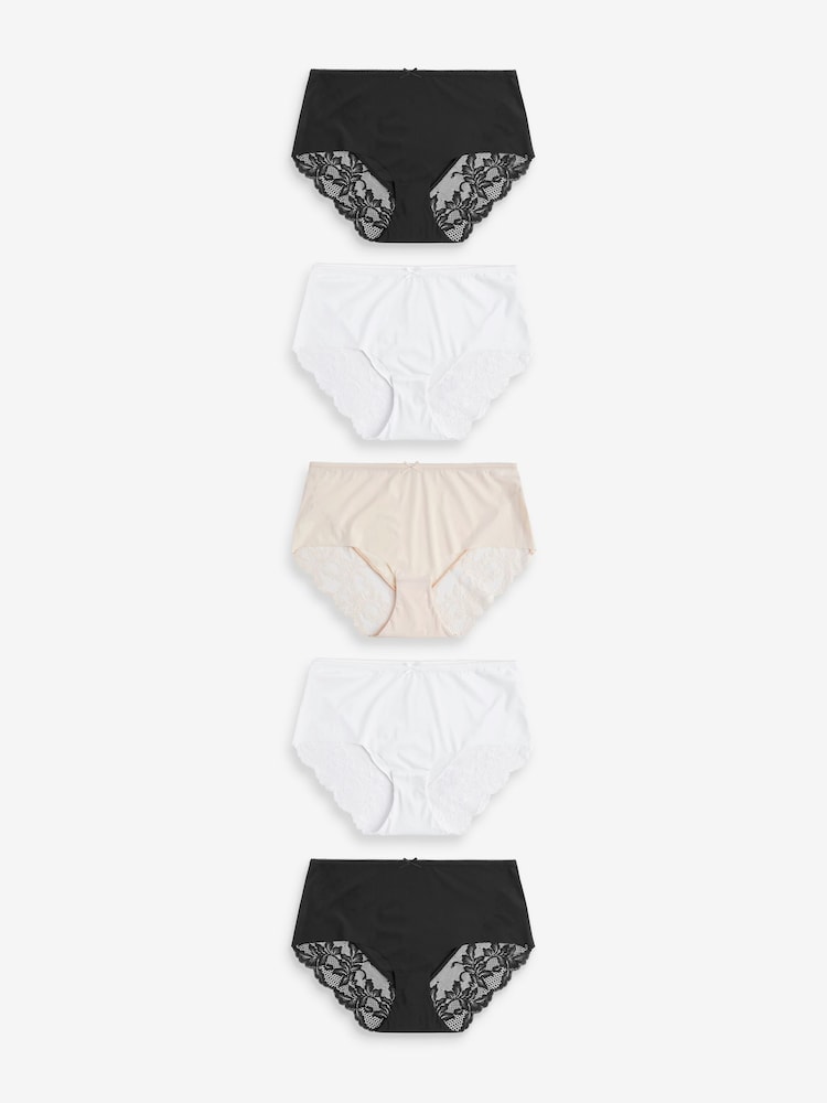Black/White/Nude Midi Lace No VPL Brazilian Briefs 5 Pack - Image 1 of 6