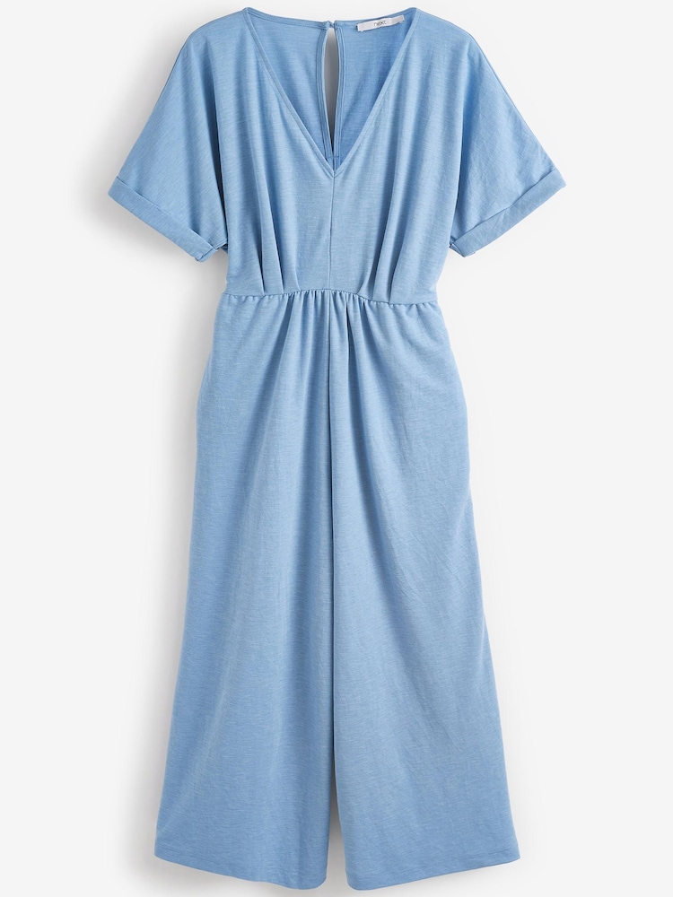 Blue Kimono Short Sleeve V-Neck Jumpsuit - Image 2 of 2