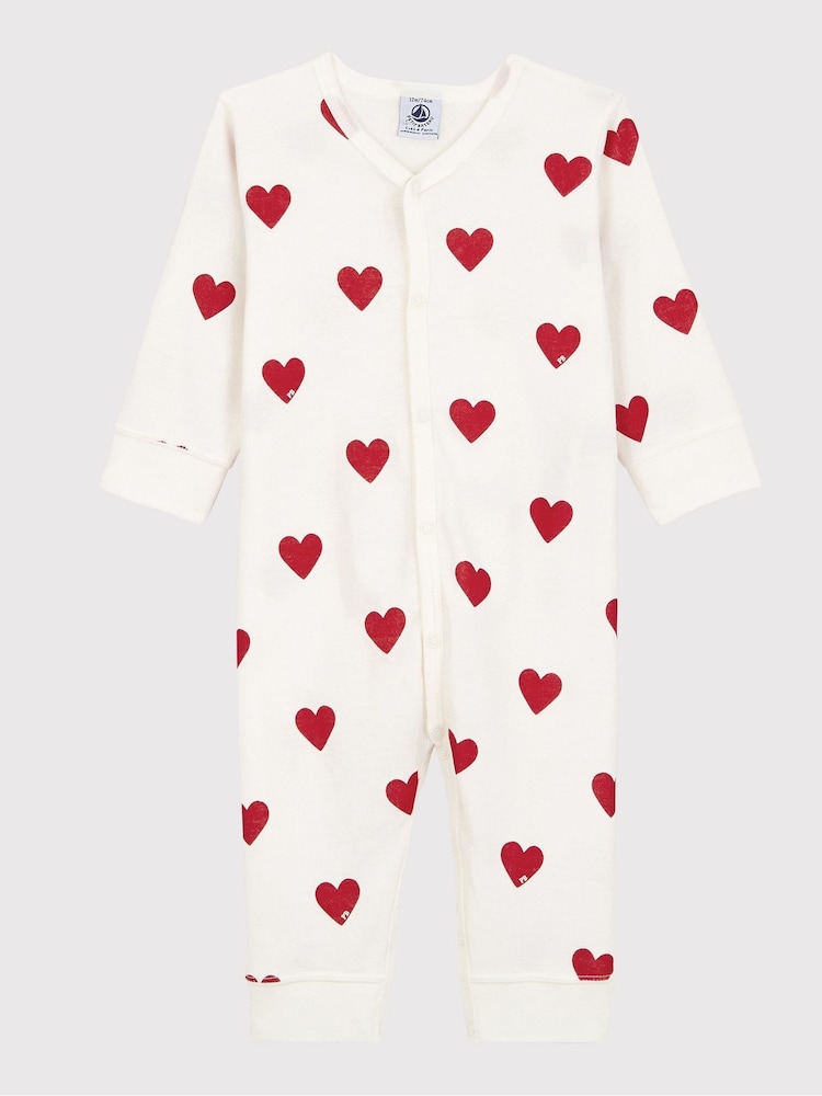 Petit Bateau White Hearts Romper - Image 1 of 3 Petit Bateau White Hearts Romper - Image 1 of 3