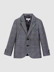 Reiss Navy Babbington 9-12 yrs Single Breasted Check Blazer - Image 2 of 6