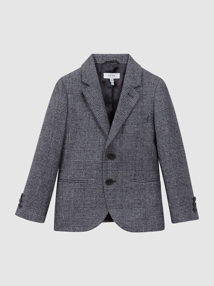 Reiss Navy Babbington 9-12 yrs Single Breasted Check Blazer - Image 2 of 6