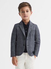 Reiss Navy Babbington 9-12 yrs Single Breasted Check Blazer - Image 3 of 6