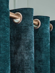 Hyperion Teal Blue Selene Luxury Chenille Weighted Thermal Lined Eyelet Curtains - Image 1 of 4