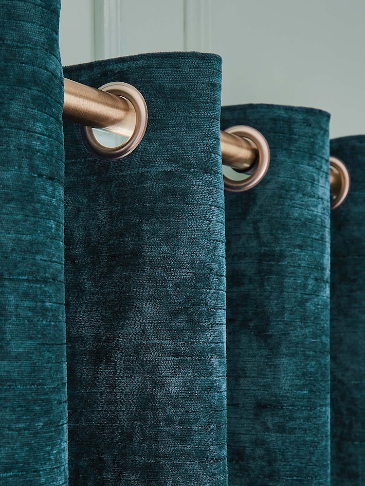 Hyperion Teal Blue Selene Luxury Chenille Weighted Thermal Lined Eyelet Curtains - Image 1 of 4