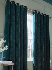 Hyperion Teal Blue Selene Luxury Chenille Weighted Thermal Lined Eyelet Curtains - Image 2 of 4