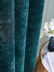 Hyperion Teal Blue Selene Luxury Chenille Weighted Thermal Lined Eyelet Curtains - Image 3 of 4