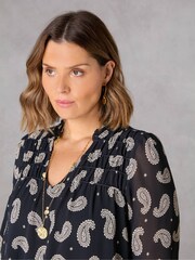 Live Unlimited Curve and Stone Paisley Print Ruched Front Black Blouse - Image 5 of 6