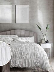 White Soft Touch Brushed Ruched Duvet Cover & Pillowcase Set - Image 1 of 4