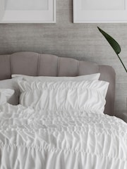White Soft Touch Brushed Ruched Duvet Cover & Pillowcase Set - Image 2 of 4