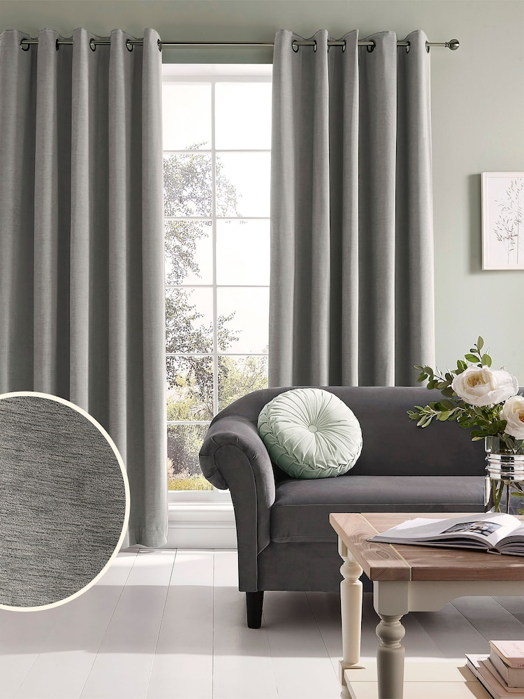 Laura Ashley Silver Grey Abbot Blackout Thermal Eyelet Curtains - Image 1 of 2