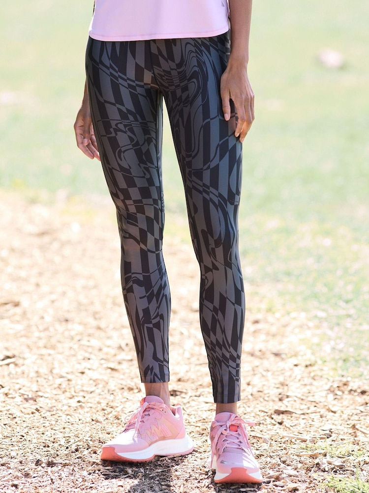 High Waist Monochrome Swirl Print Active Sports Sculpting Leggings - Image 1 of 9 High Waist Monochrome Swirl Print Active Sports Sculpting Leggings - Image 1 of 9