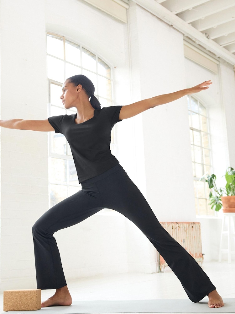 Black Wide Leg Active Sports Yoga Wide Leg/ Flare Legging - Image 2 of 3