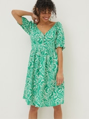 FatFace Green Aideen Linen Blend Leaf Dress - Image 1 of 6