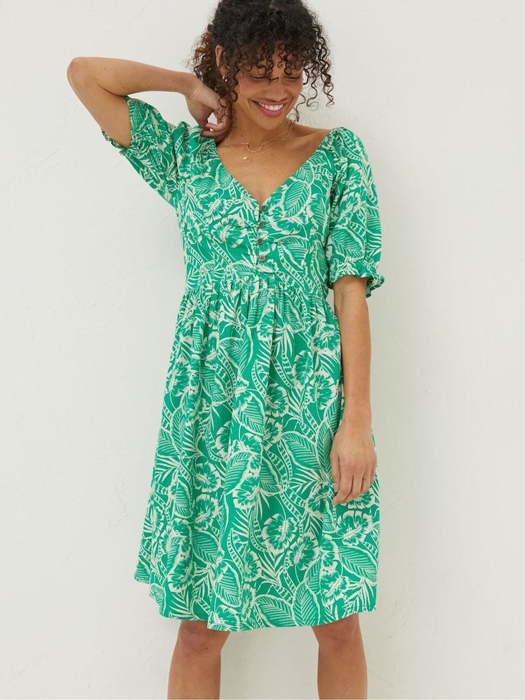 FatFace Green Aideen Linen Blend Leaf Dress - Image 1 of 6