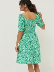 FatFace Green Aideen Linen Blend Leaf Dress - Image 2 of 6