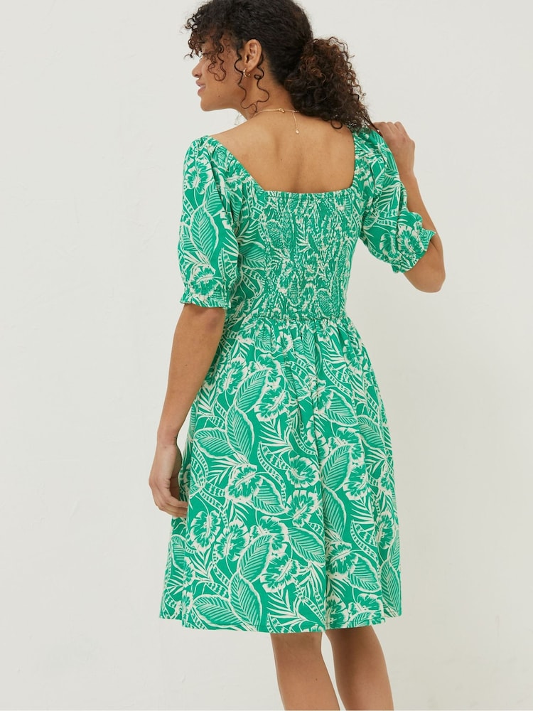 FatFace Green Aideen Linen Blend Leaf Dress - Image 2 of 6