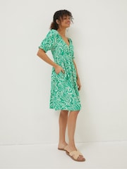 FatFace Green Aideen Linen Blend Leaf Dress - Image 3 of 6
