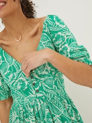 FatFace Green Aideen Linen Blend Leaf Dress - Image 5 of 6