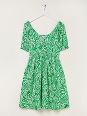FatFace Green Aideen Linen Blend Leaf Dress - Image 6 of 6
