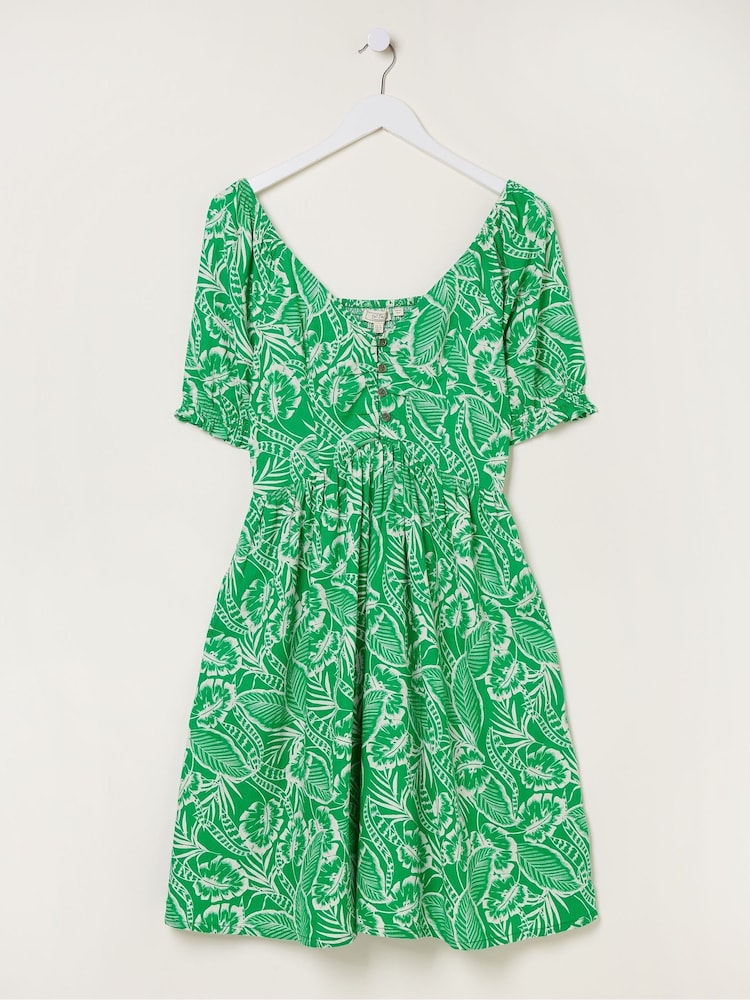FatFace Green Aideen Linen Blend Leaf Dress - Image 6 of 6