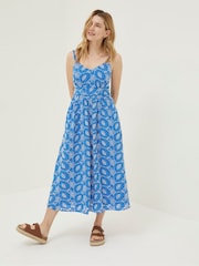 FatFace Blue Jayden Broderie Midi Dress - Image 1 of 6