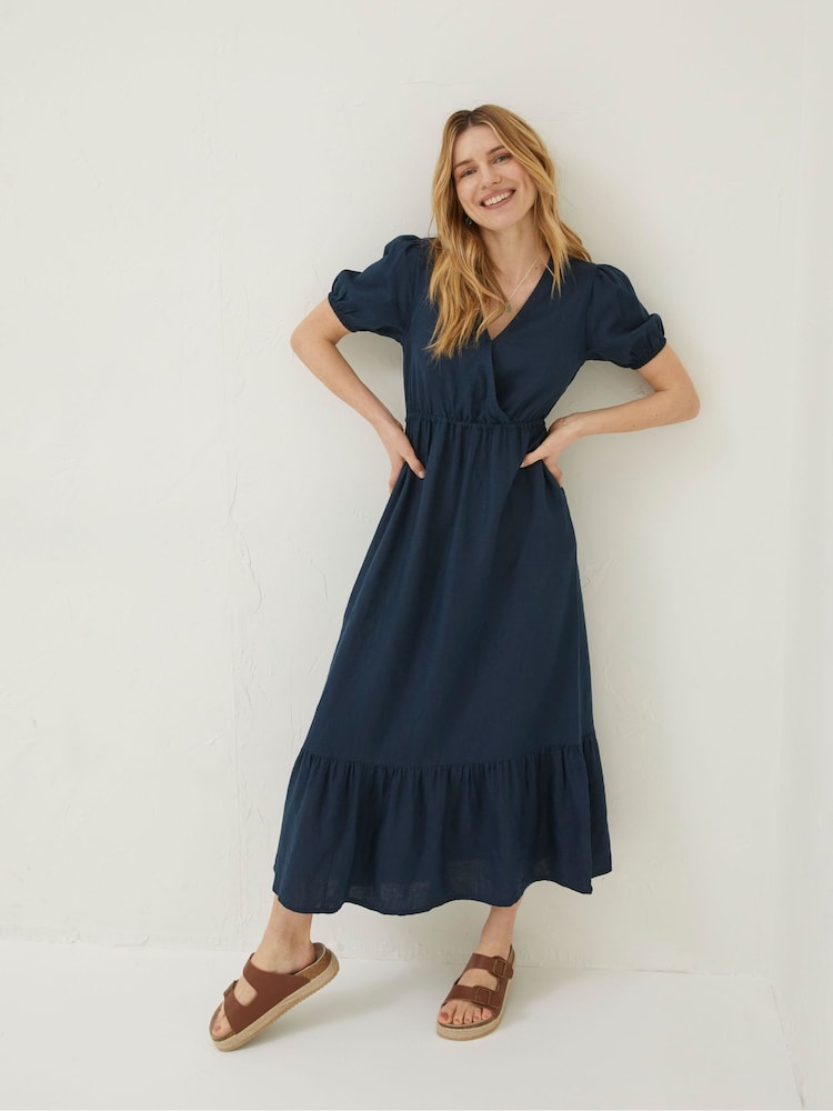 FatFace Blue Vivvie Linen Midi Dress - Image 1 of 6