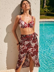 Berry Red Floral Non Padded Underwired Top Non Pad Bikini Top - Image 1 of 2