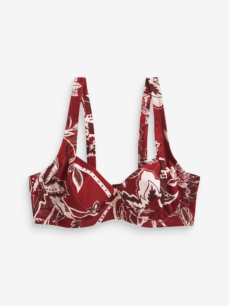 Berry Red Floral Non Padded Underwired Top Non Pad Bikini Top - Image 2 of 2