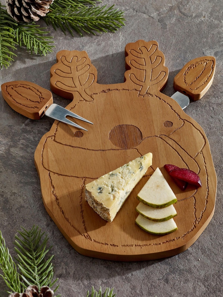 Wood Christmas Woodland Animals Cheeseboard with Knives - Image 1 of 5