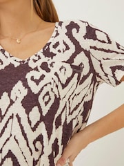 FatFace Brown Bold Ikat Linen Maggie T-Shirt - Image 3 of 4