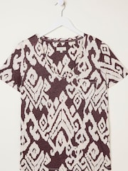 FatFace Brown Bold Ikat Linen Maggie T-Shirt - Image 4 of 4
