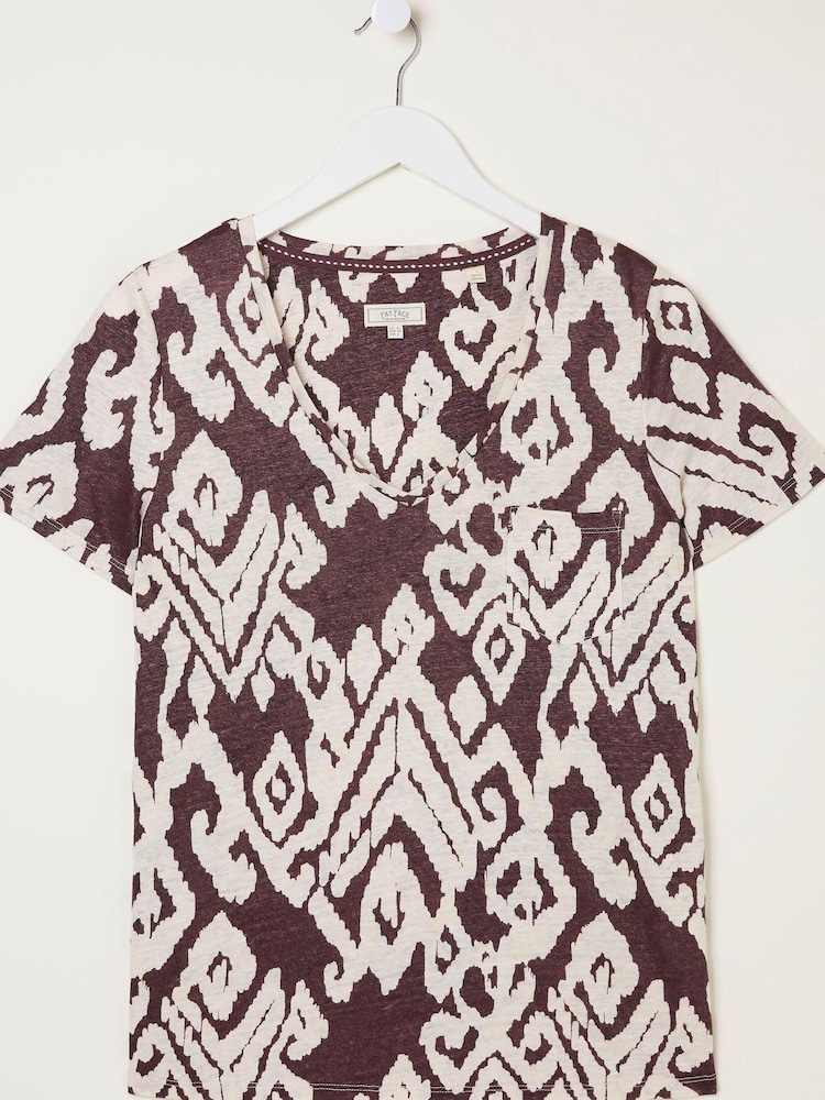 FatFace Brown Bold Ikat Linen Maggie T-Shirt - Image 4 of 4