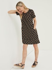 FatFace Black Woodblock Simone Jersey Dress - Image 1 of 4
