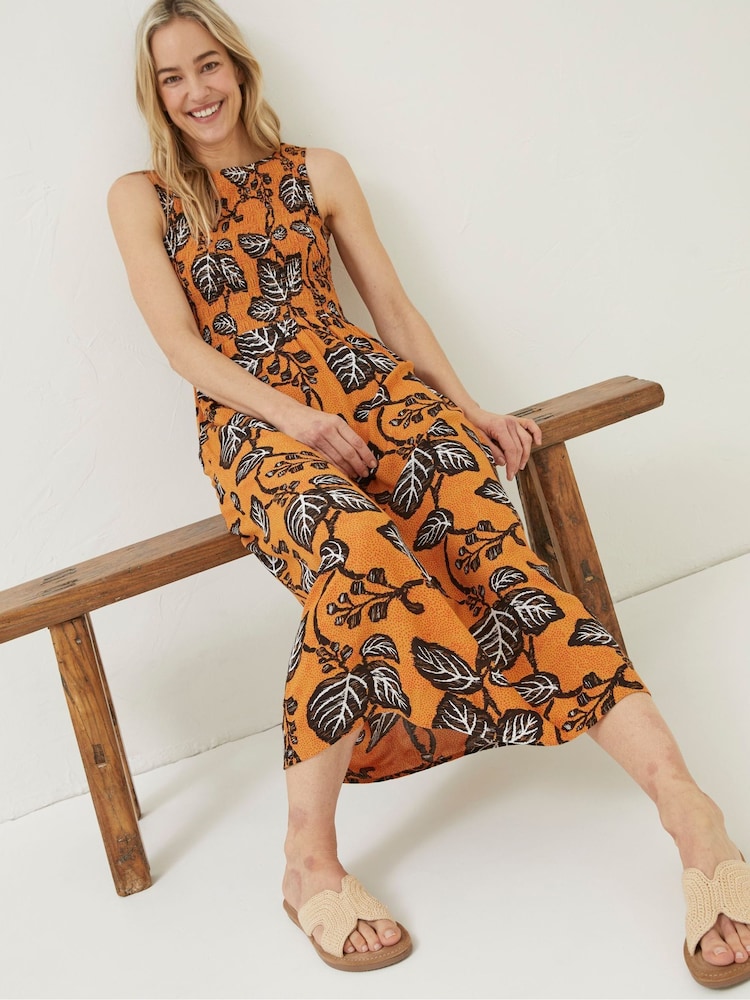 FatFace Yellow Anna Vine Floral Midi Dress - Image 1 of 5