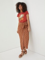 FatFace Brown Serren Woodblock Midi Skirt - Image 1 of 5